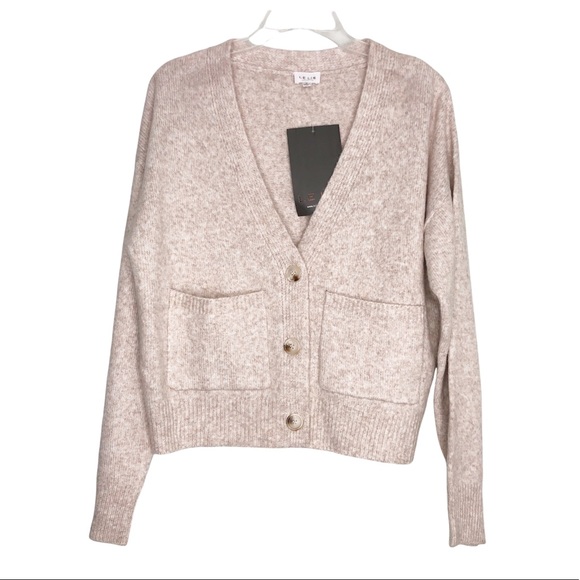 Le Lis Cropped cardigan Oatmeal Cream V neck Button Down Relax Womens Size Small - Picture 2 of 13